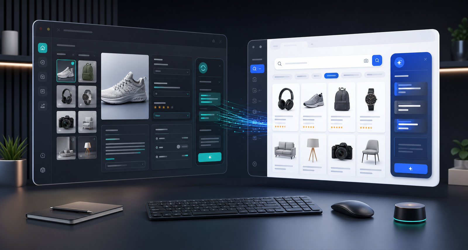 Modern AI ecommerce product creation and search interface